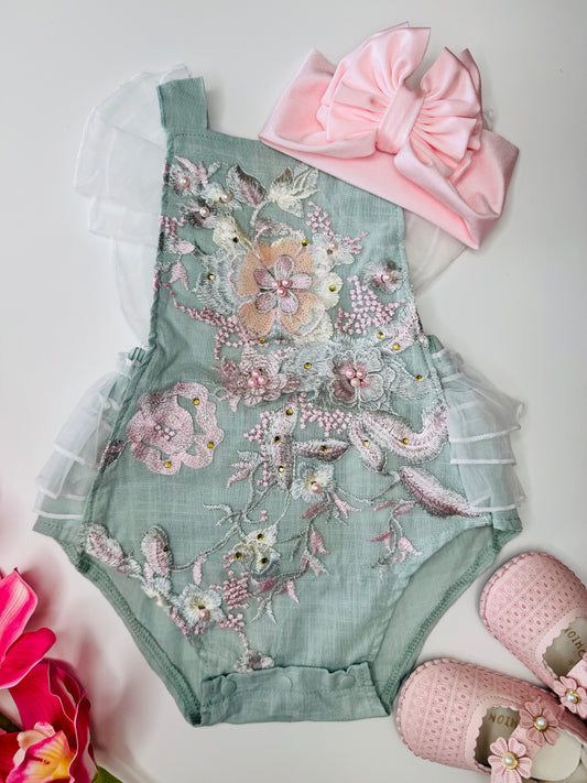 Flower Sage Green Romper